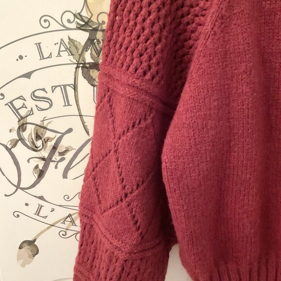Lulus Trend Maker Sweater Women's XS Burgundy Pointelle Knit V Neck Med Weight - Picture 9 of 13